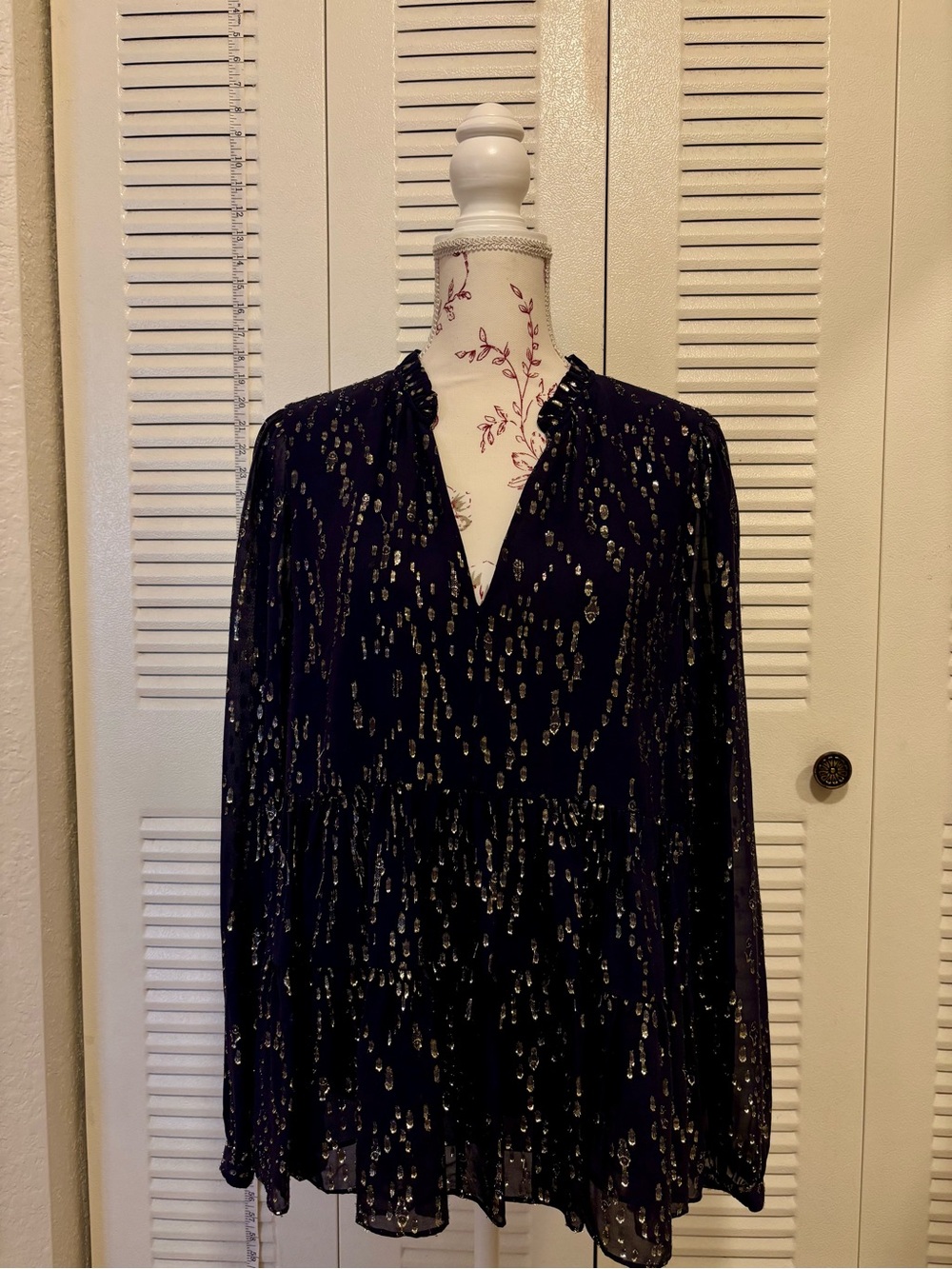 Lilly Pulitzer Navy Blouse with Metallic Gold Accent